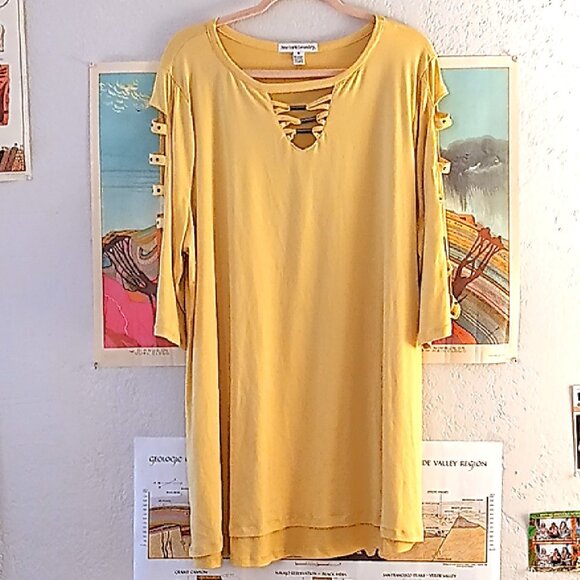 New York Laundry Yellow Easter Spring 3/4 Sleeve 3XL Tunic Cut Out Sleeve / Neck - Picture 1 of 5